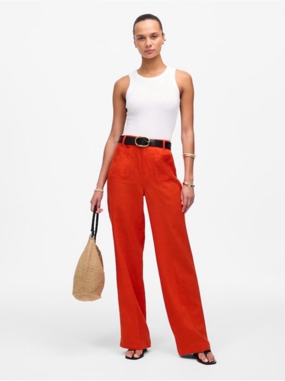 New Madewell Wide-Leg High-Rise linen pants in Bright Orange Sz.6